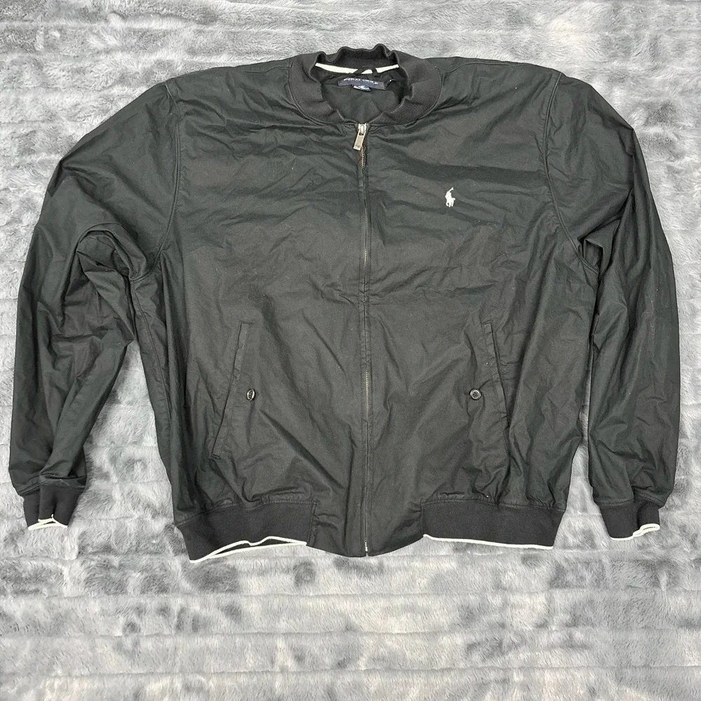 Polo Golf Ralph Lauren Mens XL Black Full Zip Cotton Bomber Jacket Windbreaker